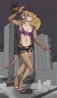 drawing giantess furry anthro city blonde long_hair destruction helicopter tank night outdoors ripped_clothing sofia.exe