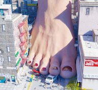 city destruction toes barefoot outdoors red_nails nail_polish crowds vehicle_crush running_away cracked_pavement cramped digital_render flagg3d