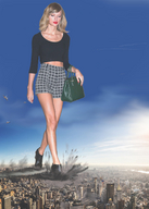 giantess collage mega blonde long_hair destruction skirt walking looking_down jets lipstick top handbag taylor_swift debris