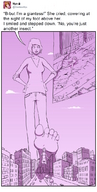 drawing giantess city monochrome barefoot blood multiple_sizes gore short_hair foot_crush giantesses looking_up hands_on_hips imminent_crush impending_doom giantessnyx