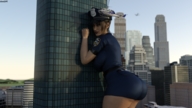 breasts giantess city mega butt skirt helicopter huge_breasts short_hair police_uniform leaning_against_building outdoors digital_render short_sleeves amgipi police_hat police_officer