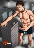 drawing masturbation mega color giant penis brunette short_hair shorts collar looking_down skyscraper precum tattoo spokle nyx