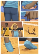 drawing crush blonde comic short_hair basketball shorts unaware doll dark_skin shoe_crush indoors ayami6 jersey minor_league
