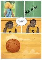 drawing comic short_hair shrunken_men basketball unaware dark_skin indoors panels ayami6 jersey minor_league
