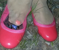 collage clothed shoes in_shoe nylons shrunken_man pink_nails nail_polish