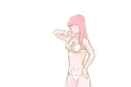 drawing panties blushing bra underwear pink_hair animation shrunken_man holding closed_eyes point_of_view princess_bubblegum no_background pink_skin snuggleproxy between_breasts