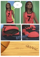 drawing comic long_hair brunette shrunken_men basketball unaware dark_skin shoe_crush dialogue panels hairband imminent_crush impending_doom ayami6 jersey minor_league