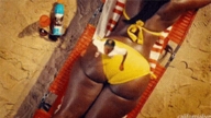 bikini collage black_hair long_hair butt lying_down animation shrunken_man dark_skin bouncing jiggling_butt