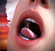 vore tongue saliva shrunken_man open_mouth imminent_vore on_tongue digital_render