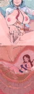 drawing vore masturbation black_hair color large_breasts long_hair in_stomach skirt brunette digestion smiling sitting surprised stomach shrunken_woman x-ray dialogue mrishimaru stethoscope