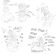 drawing giantess vore comic monochrome fantasy egyptian short_hair sketch dangle snake_girl growling_belly itsuune regurgitation stomach_ache