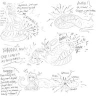 drawing giantess vore comic monochrome fantasy digestion egyptian short_hair sketch inside_stomach snake_girl growling_belly itsuune regurgitation stomach_ache