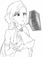 drawing vore monochrome clothed cleavage bulge code_geass shrunken_woman throat internal_view throat_bulge starcrossing euphie