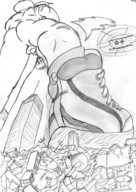 drawing giantess crush nude monochrome destruction giant sex buildings helicopter couple socks legs sneakers testicles point_of_view