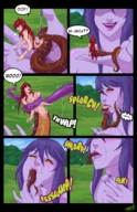 breasts drawing giantess nude vore blushing comic color long_hair tongue handheld saliva demon purple_hair red_eyes digestion red_hair bulge demoness palm grass open_mouth swallowed long_tongue snake_girl licking_lips tsavo panels purple_skin league_of_legends throat_bulge shyvana shaded implied_digestion