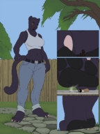 drawing furry tail anthro barefoot jeans paws shrunken_man looking_down cigarette top panels stuck_to_foot impending_doom kerneldecoy