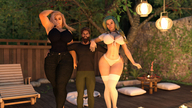 blonde long_hair cleavage jeans huge_breasts underwear green_hair mini_giantess nylons giantesses outdoors thick_thighs skimpy_clothing digital_render
