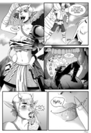 breasts drawing giantess vore blushing horns comic monochrome tongue clothed saliva oni belly fangs open_mouth unwilling long_ears dialogue internal_view belly_bulge looking_at_tiny cmartworkxl cmvoreroom