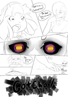 drawing nude comic monochrome tongue mouth shrinking surprised collar shrunken_man open_mouth magic dialogue panels looking_at_tiny goat_girl multiple_pages unusual_pupils gobblesthegoat fatal