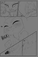 drawing giantess vore furry blushing anthro comic monochrome tongue clothed bunny saliva digestion uvula bulge open_mouth swallowed disney throat_bulge theboogie judy_hopps zootopia