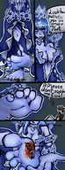 drawing crush micro feet color blue_eyes toes barefoot cleavage soles blue_hair blood story gore foot_crush blue_skin teasing laughing cruel point_of_view panels stuck_to_foot mspaintgts looking_at_tiny