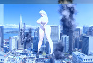 breasts giantess nude mega blonde long_hair destruction high_heels huge_breasts looking_down smoke outdoors san_francisco digital_render transamerica_pyramid