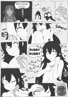 nude comic monochrome large_breasts sweat unaware shrunken_woman teniko wiping ako netoge_no_yome