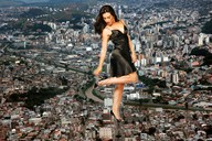 giantess collage city black_hair long_hair high_heels looking_down outdoors long_nails red_nails nail_polish rings zebos2003