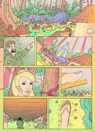 giantess comic foot_crush village unaware forest trees panels leper