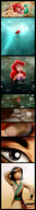 breasts drawing giantess micro comic black_hair color mermaid sweat multiple_sizes underwater asian red_hair unaware disney ariel the_little_mermaid mulan kisparlius