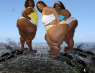 giantess panties city mega black_hair large_breasts long_hair destruction smiling bbw giantesses looking_back big_butt hairband thick_thighs