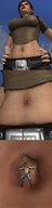 micro clothed gloves unaware shrunken_man lara_croft hands_on_hips bellybutton digital_render in_belly_button nathan_drake