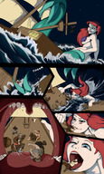 drawing giantess vore blushing mega comic aroused color large_breasts long_hair tongue destruction mermaid smiling red_hair mawshot stomach open_mouth swallowed disney ships ariel the_little_mermaid cutaway mass_vore