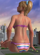 giantess blonde butt swimsuit barefoot butt_crush pigtails entrapment sat_on looking_back digital_render juliet_starling roodedude