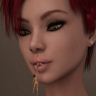 vore mouth lips red_hair short_hair face luna shrunken_woman shrunken_man dangle imminent_vore digital_render smogass
