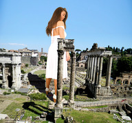 giantess collage brunette wonderslug dress ruins white_dress natalia_phillips