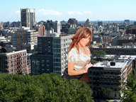 giantess collage city buildings wonderslug red_hair kneeling looking_at_viewer rooftop rooftop_view ava_watts tribute-to-tiny-little-lisa