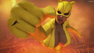 giantess cleavage huge_breasts angry superhero open_mouth mask dark_skin punch outdoors skimpy_clothing digital_render punching gtsx3d