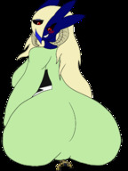 drawing giantess blushing long_hair butt butt_crush smiling looking_down no_background