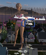 giantess panties blonde barefoot camisole mountains houses runswithferrets digital_render drone barbed_wire tiwn