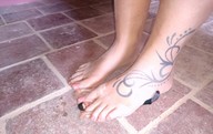 collage toes barefoot shrunken_man pink_nails under_foot crlvr tattoo nail_polish