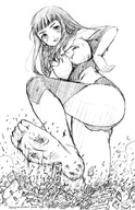 drawing giantess feet monochrome destruction toes rampage soles torajimaneko