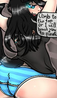 micro panties tail black_hair butt blue_eyes climbing sweat teasing cruel cat_girl june striped_panties mspaintgts insect_trainer hair