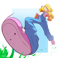 drawing furry anthro blonde color long_hair low_angle foot_crush unaware shrunken_man tinies orange_skin thaddeusmcboosh coco_bandicoot crash_bandicoot crash_bandicoot_(series)