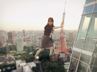 giantess collage city mega long_hair skirt brunette asian outdoors purse pushing airraid