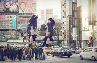 giantess collage city black_hair long_hair asian sitting giantesses vehicles outdoors airraid