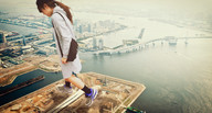 giantess collage city mega brunette asian ponytail walking looking_down outdoors purse airraid