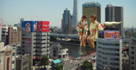 giantess collage city long_hair barefoot brunette asian kimono sitting giantesses outdoors airraid
