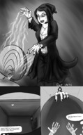drawing comic monochrome glasses shrinking rings point_of_view necklace dialogue panels sharp_nails black_nails giantwaifus