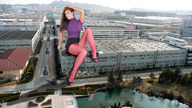 giantess collage city buildings brunette wonderslug foot_print pink_nylons streets looking_at_viewer rooftop_view tiny-little-lisa maria_eriksson